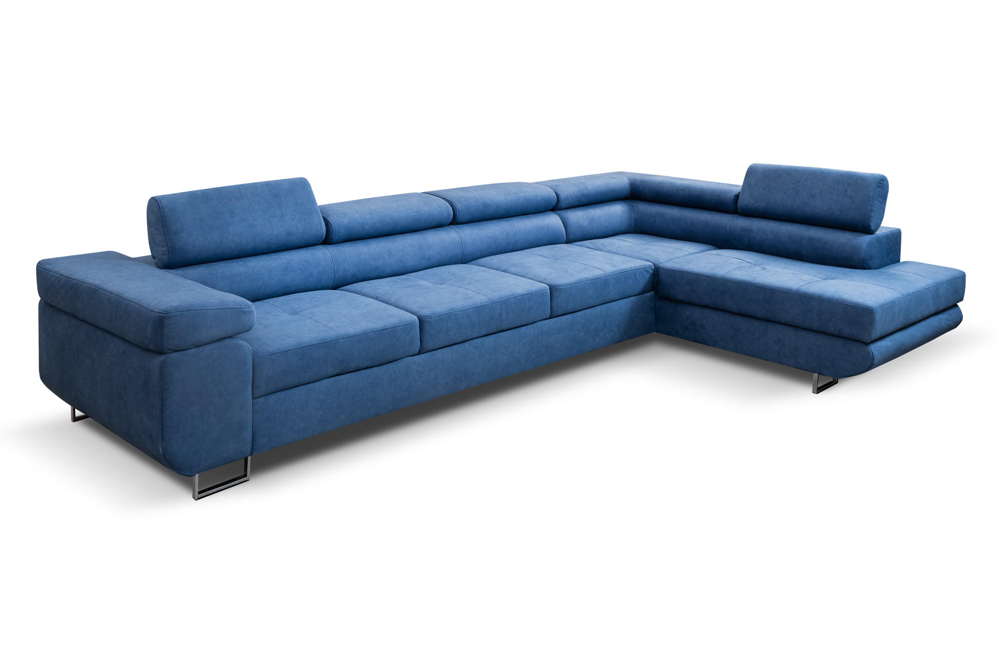 ECKSOFA Marlene IV L-Form mit verstellbaren Kopfstützen Schlaffunktion Bettkasten 347 cm rechts blau - Blau, Kunststoff (202/347cm) - Margaret Hadas24