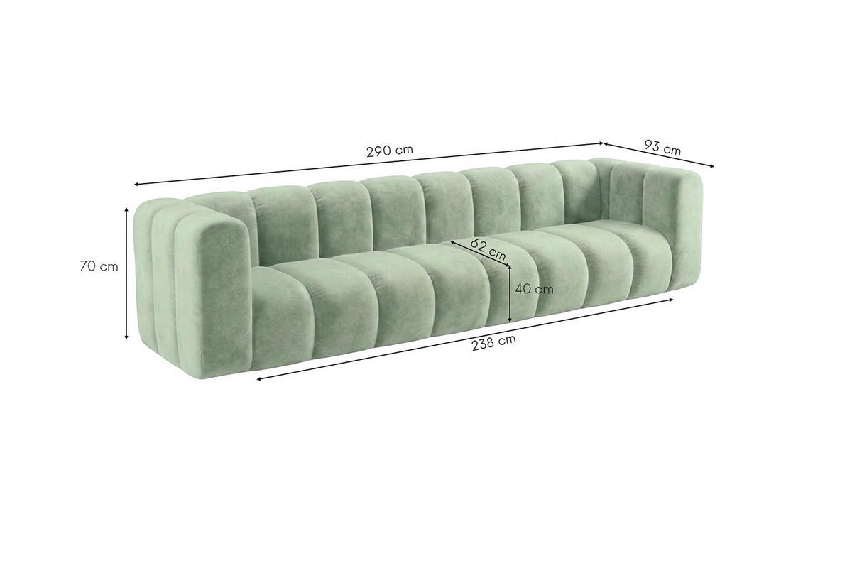POHOVKA 4místná Modulární, Sametová Látka Riviera, Mátová, GRAND - mátově zelená, dřevo (290/70/89cm) - Kaiser Möbel