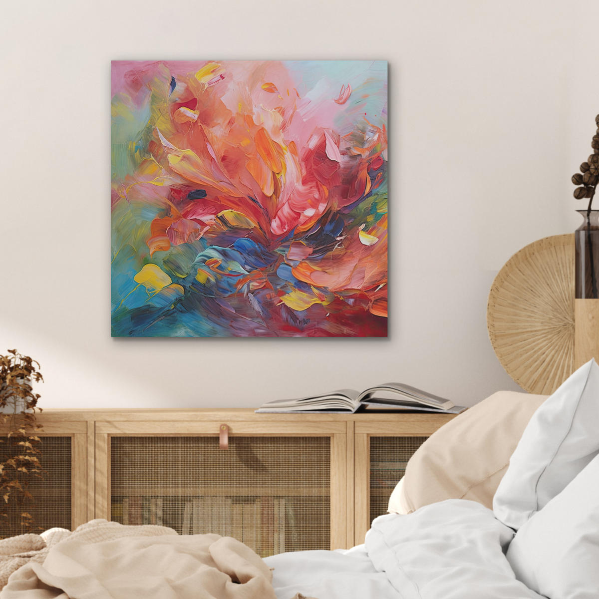 AKUSTIKBILD Ölgemälde - Kunst - Abstrakt - Farbenfroh Wandbilder 60x60 cm - Altrosa, Kunststoff (60/60/0.9cm) - MuchoWow