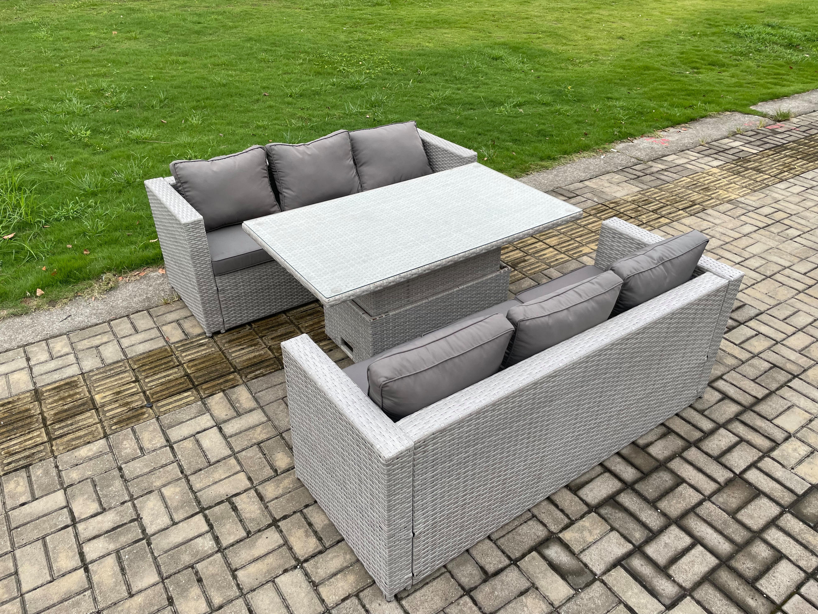 GARTENMÖBEL SET Polyrattan Helles Grau 6-Sitzer - Hellgrau, Metall - Fimous