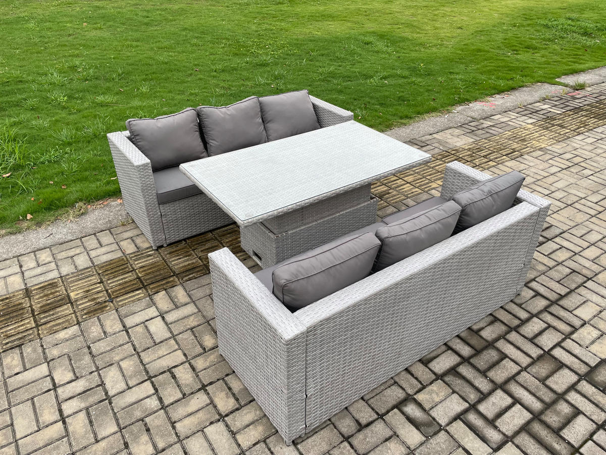 GARTENMÖBEL SET Polyrattan Helles Grau 6-Sitzer - Hellgrau, Metall - Fimous