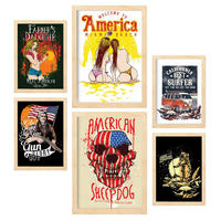 POSTER Set Mit 6 Amerika In Rustikale Zitate A3 & A4 Rahmen Aus Hellem Holz - Beige, Papier (29/3cm) - Nacnic