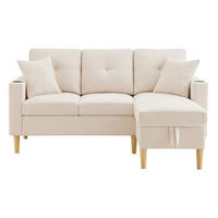 SOFA mit Chaiselongue und Stauraum 175 x 129 cm Baumwoll-Leinen Beige - Beige, Textil (175/129cm) - IVMEU