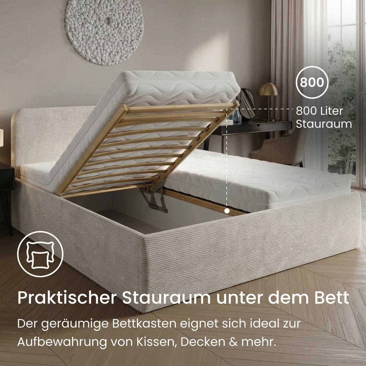 POSLTERBETT mit Bonnell-Matratze 160x200 cm in Hellbeige - Beige, Holzwerkstoff/Textil (160/200cm) - Home Collective