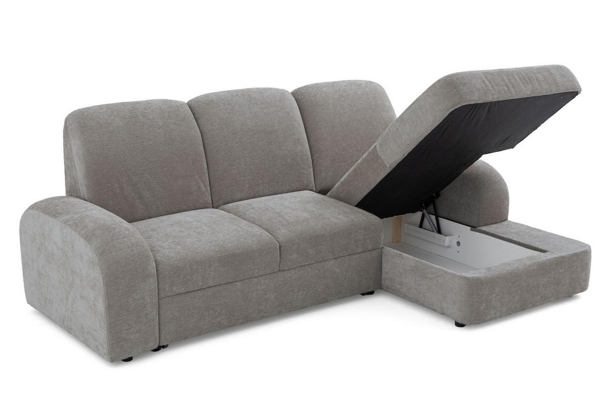 ECKSOFA VIBE S Rechts mit Schlaffunktion 130x202 Chenille Grau - Schwarz/Grau, Holz/Kunststoff (156/255cm) - Muffo
