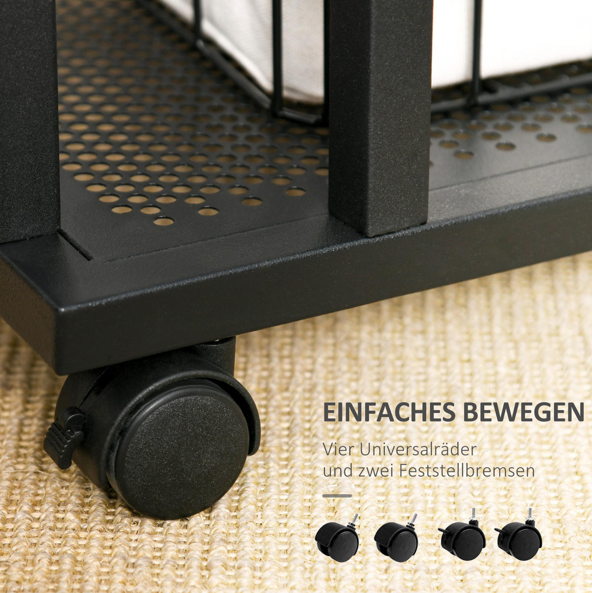 BEISTELLTISCH 51/36/65 cm mit Rollen und C-Form aus MDF und Stahl im Retro-Look, Schwarz - Schwarz, Holzwerkstoff (51/36/65cm) - Redom