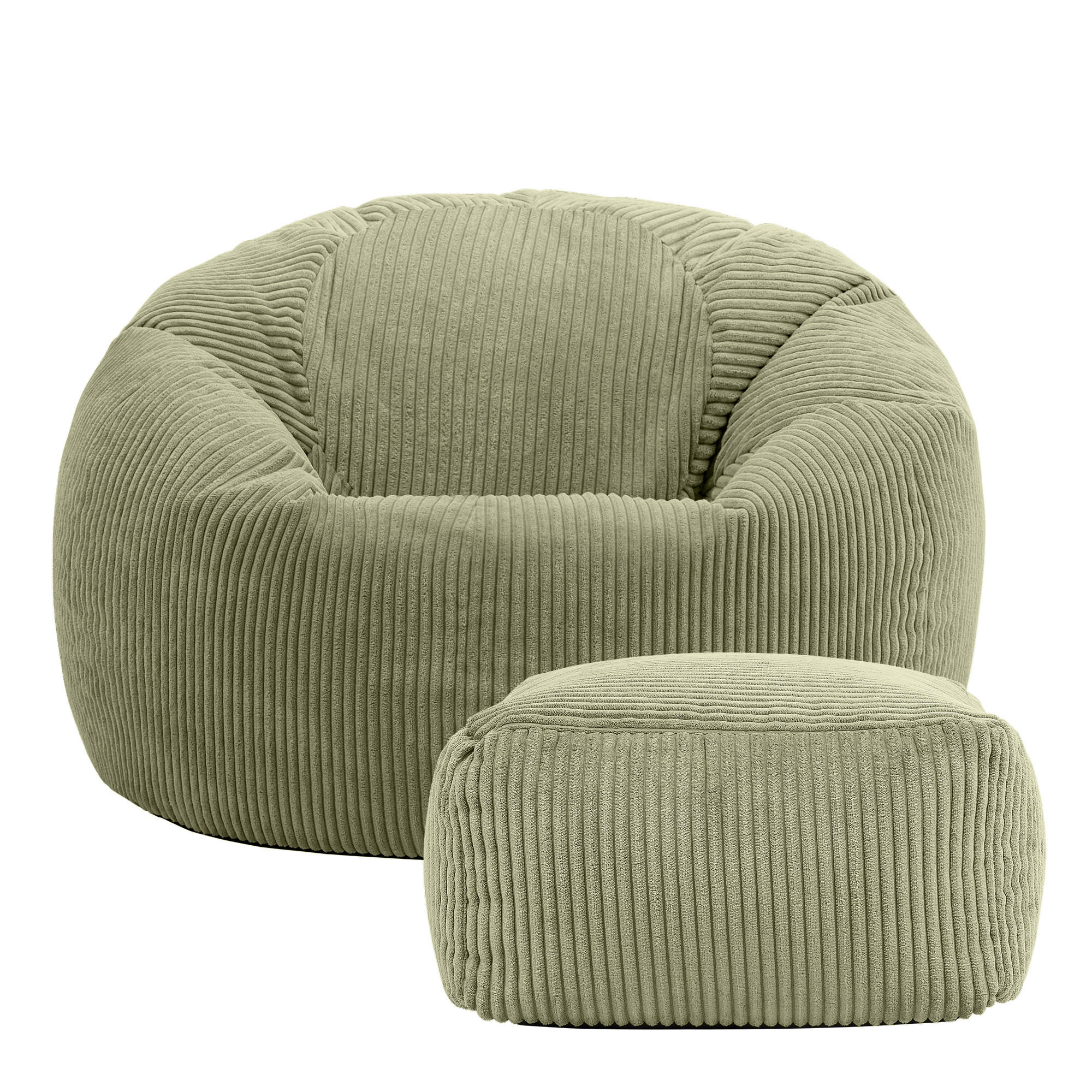SITZSACK Klassisch + Hocker, Cord - Salbeigrün, Kunststoff/Textil (85/50/85cm) - icon