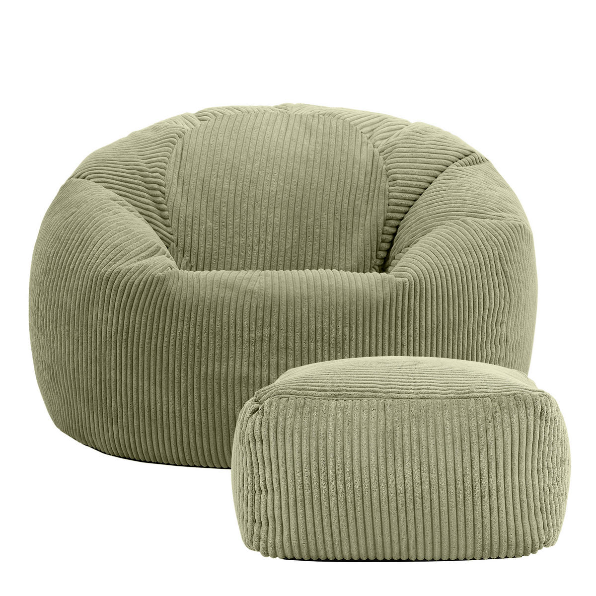 SITZSACK Klassisch + Hocker, Cord - Salbeigrün, Kunststoff/Textil (85/50/85cm) - icon