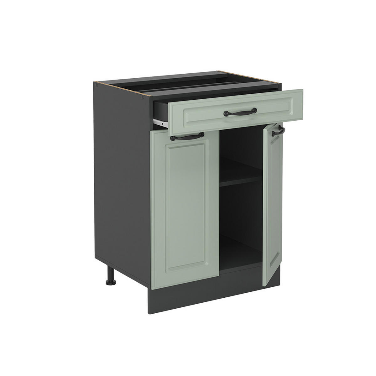 KÜCHENUNTERSCHRANK R-Line, Mint Landhaus/Anthrazit, 60 cm mit Schublade Arbeitsplatte Goldkraft Eiche - Anthrazit/Grün, Holzwerkstoff (60/81.6/60cm) - Vicco