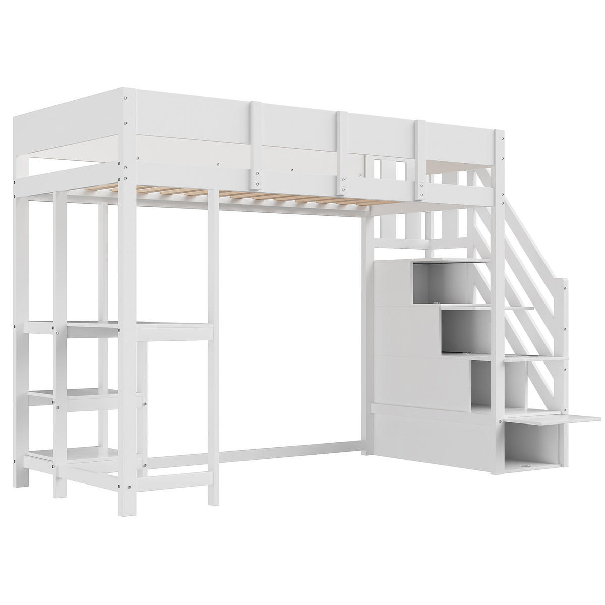 HOCHBETT 90/200 cm aus massivem Kiefernholz mit Stauraum und Ablage - Weiß, Holz (90/200cm) - OKWISH