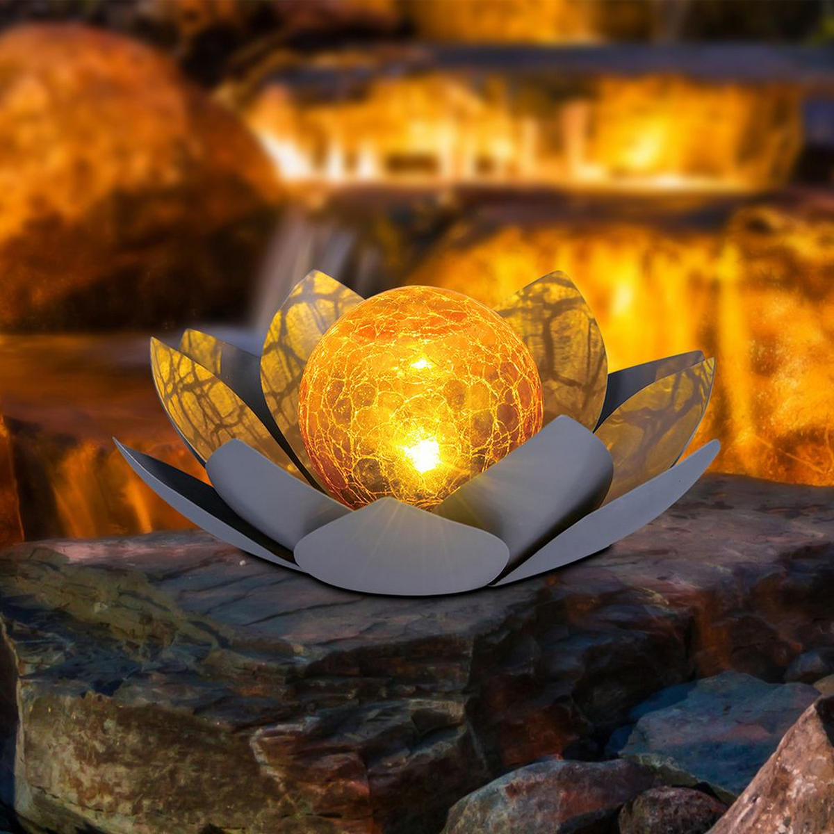 LED AUSSENLEUCHTE Solarleuchte Blumen Crackle-Glas Weiß - Grau, Glas (25/25/9cm)