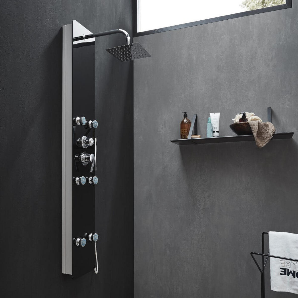 DUSCHPANEEL mit Regendusche DIVE - Schwarz - Schwarz, Metall (25/150/9cm) - Home Deluxe