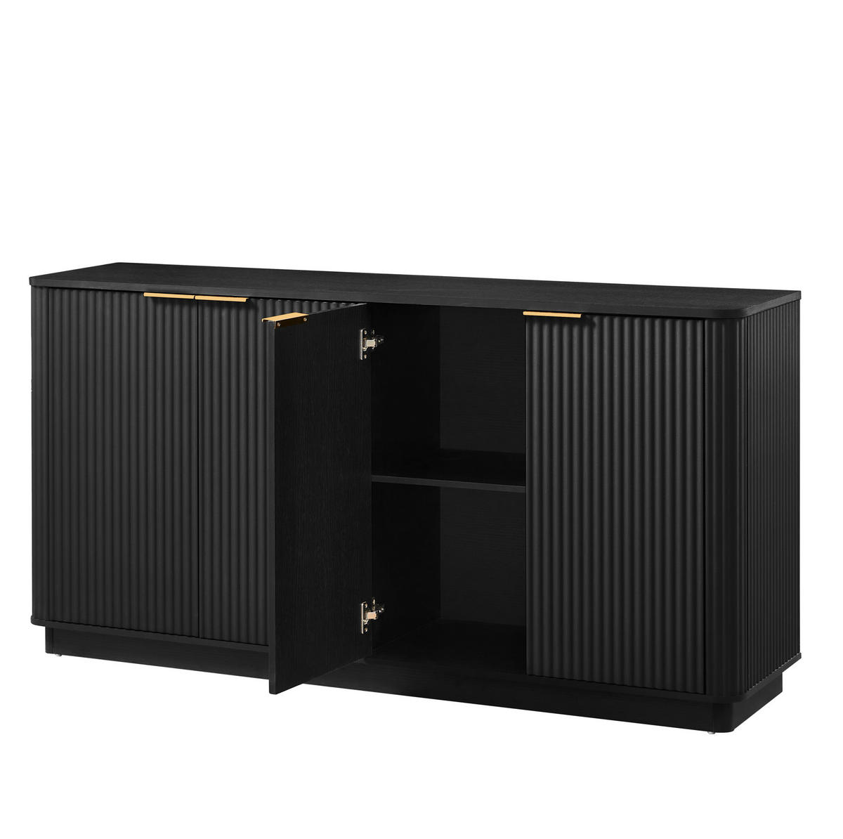 SIDEBOARD 120/40/77 cm mit 6 Schubladen, Wellenfront und goldfarbenen Griffen aus Spanplatte, Schwarz/Gold - Schwarz, Holzwerkstoff (120/77/40cm) - Redom