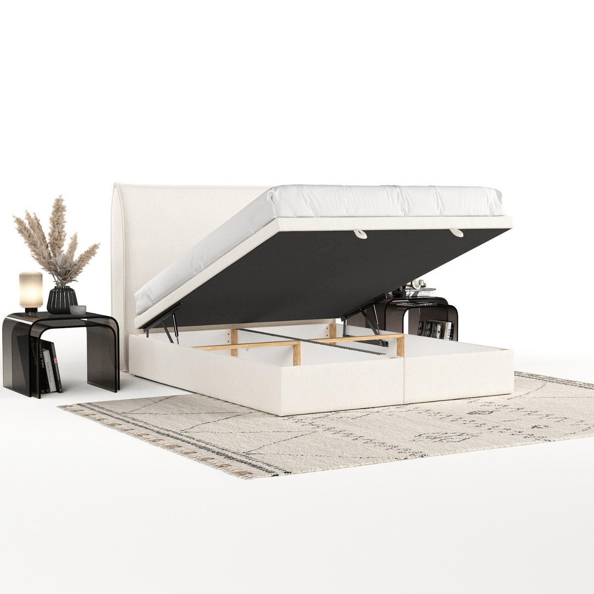 POLSTERBETT Tuvalu mit Stauraum 140/200 cm Creme im Alta Stoff - Creme/Schwarz, Holz/Holzwerkstoff (140/200cm) - AltaBeds
