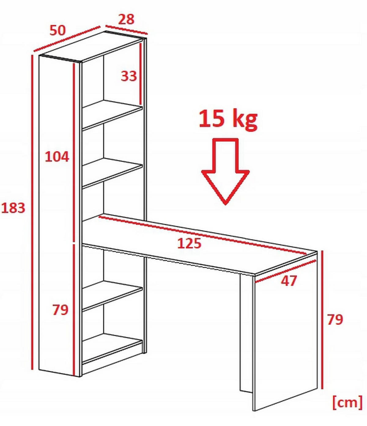 SCHREIBTISCH B-1 mit Regal dunkle Esche - Eschefarben, Holzwerkstoff (50/125/183cm) - Kier Furniture