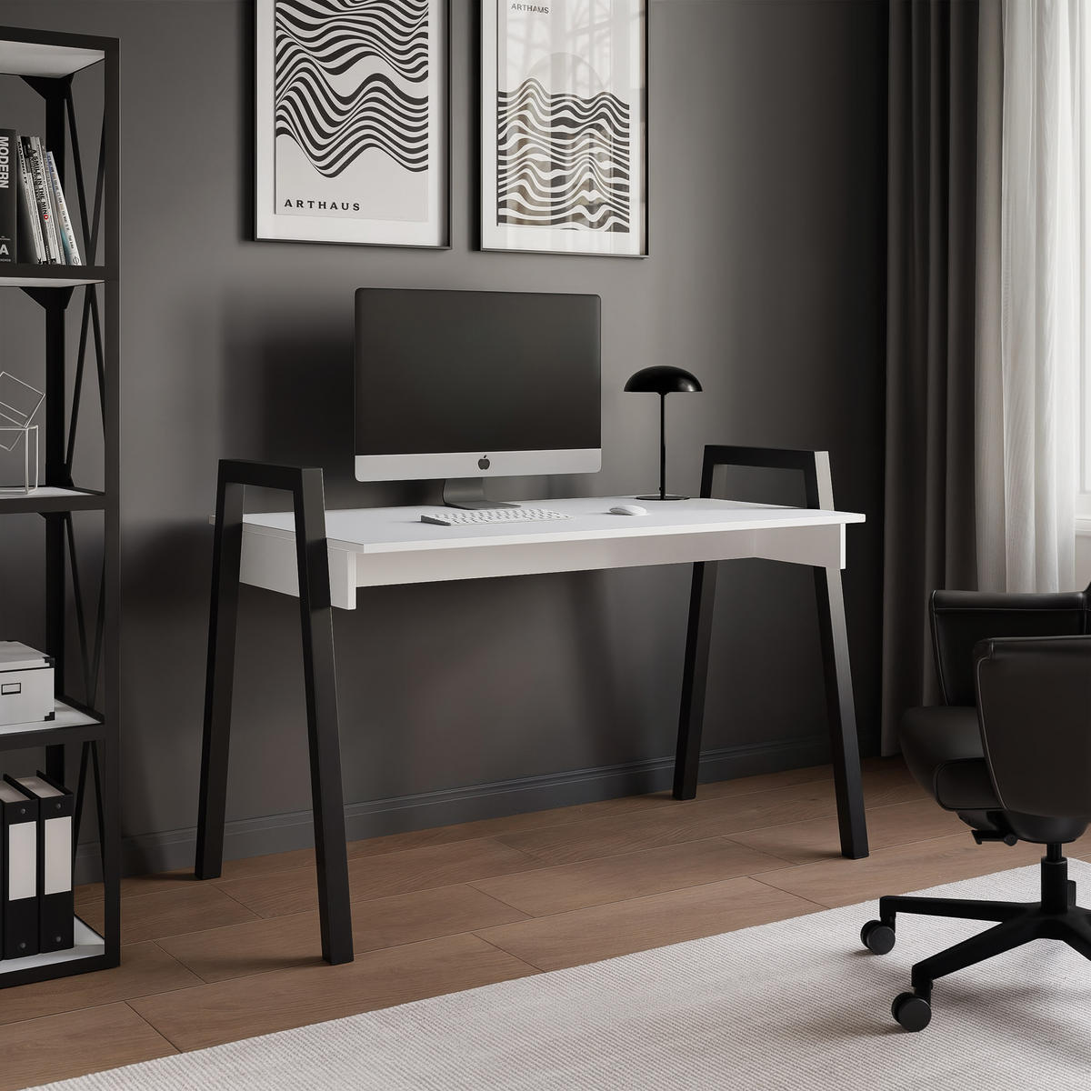 SCHREIBTISCH NOVO 120/68/82 cm, Schwarz / Weiß - Schwarz/Weiß, Holzwerkstoff/Metall (68/120/82cm) - Idohome