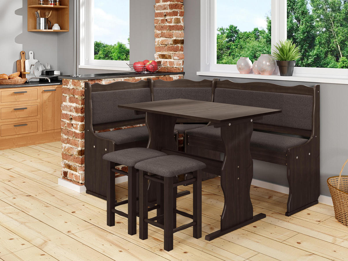 ECKBANKGRUPPE Mini - Dunkelbraun/Nussbaumfarben, Holz (145/87/105cm) - MIRJAN24