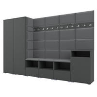 GARDEROBE NELA XII 300 cm (Modulare Flurmöbel Graphit mit Sitzpolster Dunkelgrau 15 Gigantisches Set) - Dunkelgrau/Silberfarben, Holz/Holzwerkstoff (300/187/40cm) - Ravio