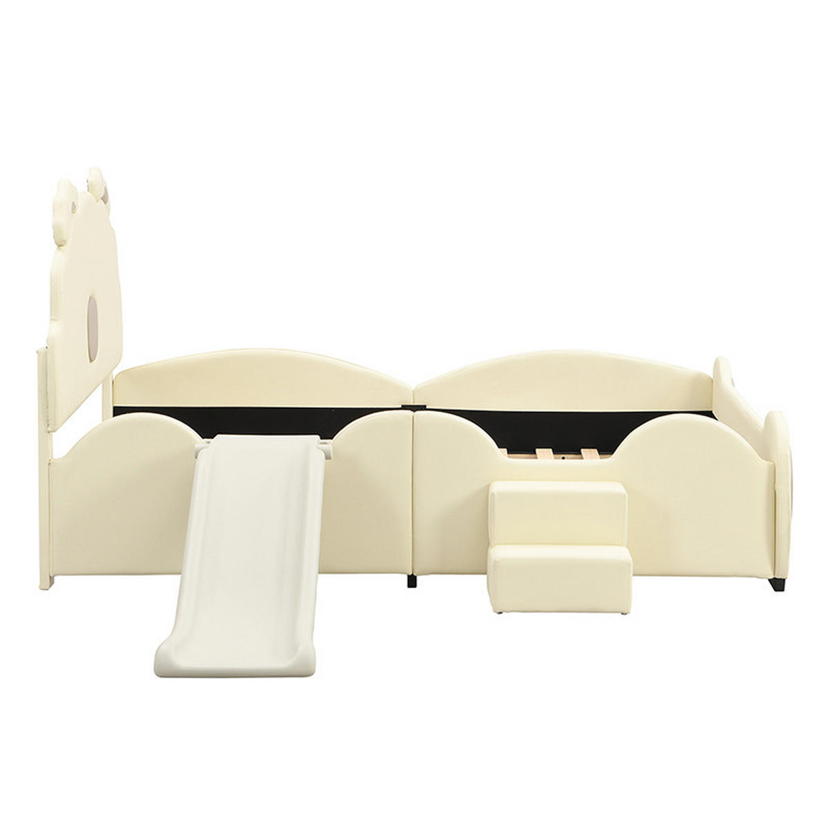 KINDERBETT 140x200cm Beige Cartoon Bärenbett mit Rutsche und Leiter - Beige, Holz (140/200cm) - FLIEKS