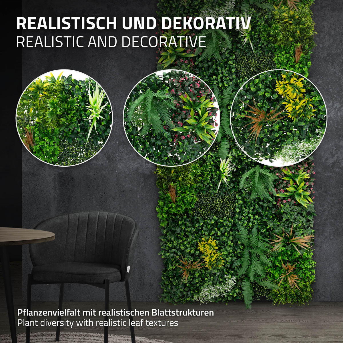 KUNSTPFLANZEN WANDPANEEL Jungle Mix 100x100 cm Grün aus Kunststoff - Waldgrün, Kunststoff (100/100/16cm) - ECD-Germany