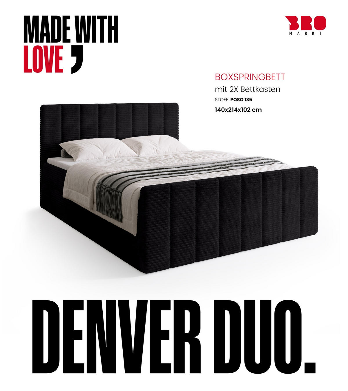 BOXSPRINGBETT Denver DUO mit Topper 140x200 Anthrazit - Anthrazit, Textil (140/200cm) - Bromarkt