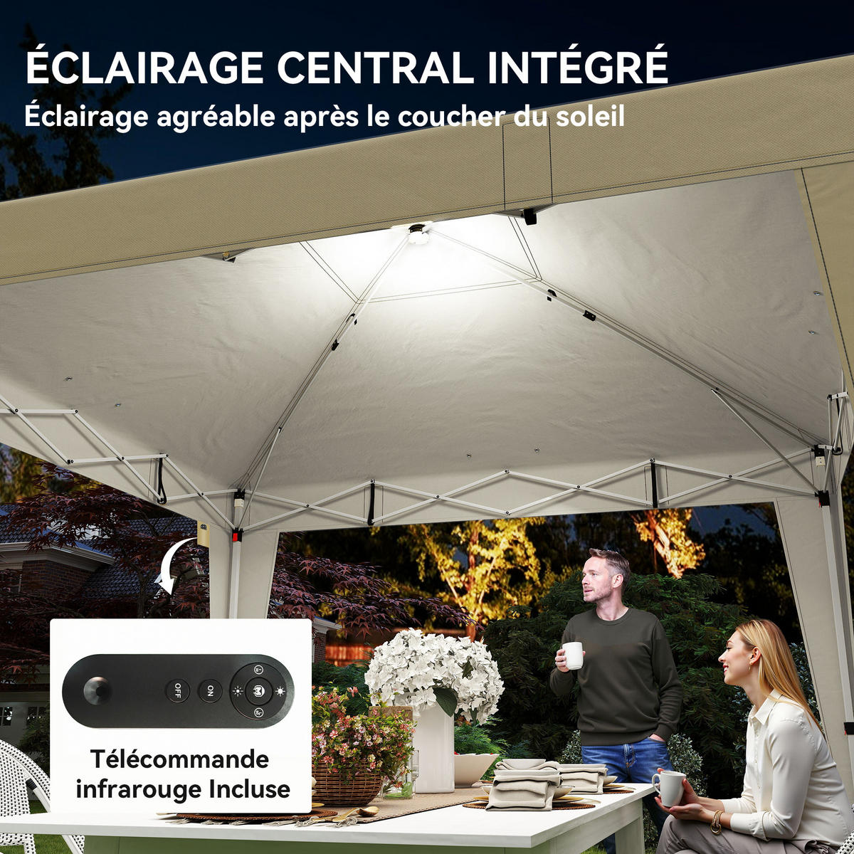 PAVILLON DE-14066 mit Beleuchtung, höhenverstellbar, Fernbedienung Creme - Creme, Metall (297/288/297cm) - ComfortXL