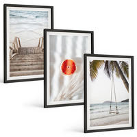 BILDER SET 3er Set - 40x60 cm Schwarzer Rahmen - Strandtreppe aus Holz, Urlaub - Schwarz, Kunststoff (40/60cm) - TULUP