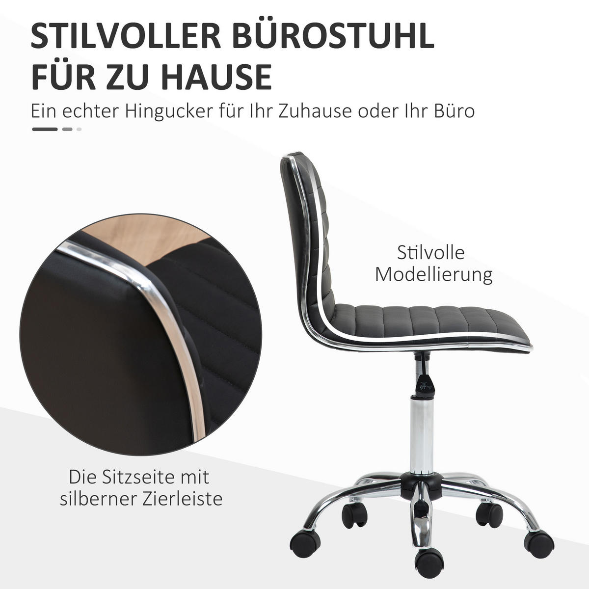 BÜROSTUHL mit Rückenlehne, höhenverstellbar Drehstuhl mit Rollen Schwarz - Schwarz, Kunststoff (52/90/48cm) - HOMCOM