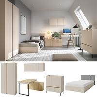 JUGENDZIMMER Laris Set A mit Bett 120 x 200 - Sandbeige / Eiche geölt - Eichefarben/Beige, Holzwerkstoff/Metall (90/50/195cm) - QMM TraumMöbel