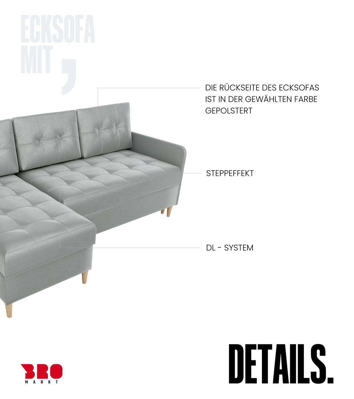 ECKSOFA Fado mit Schlaffunktion Grau Samtstoff - Grau, Textil (210/141cm) - Bromarkt