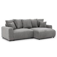 ECKSOFA Calma mit Schlaffunktion und Bettkasten im Bumpy-Design aus weichem Grau Plüschcord - Ottomane rechts - Schwarz/Grau, Holz/Kunststoff (140/239cm) - S-Style