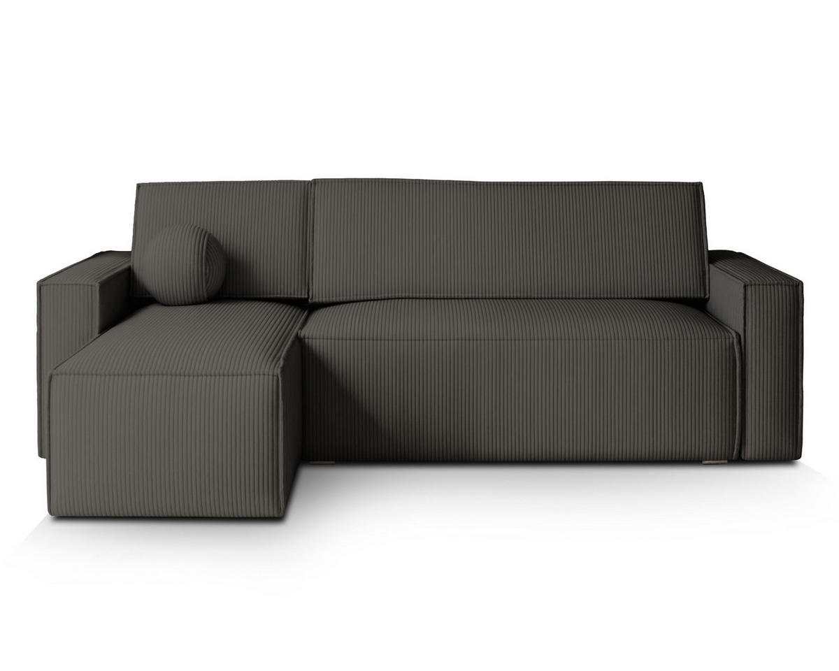 ECKSOFA RAVELO P Graphitfarben Kordstoff mit Schlaffunktion - Graphitfarben, Holz (240/140cm) - MASSENO