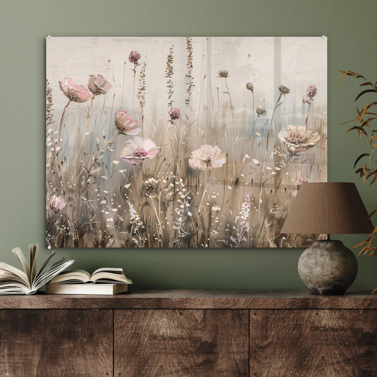 ACRYLGLASBILD Blumen - Rosa - Modern - Beige 80x60 cm - Beige, Glas (80/60cm) - MuchoWow