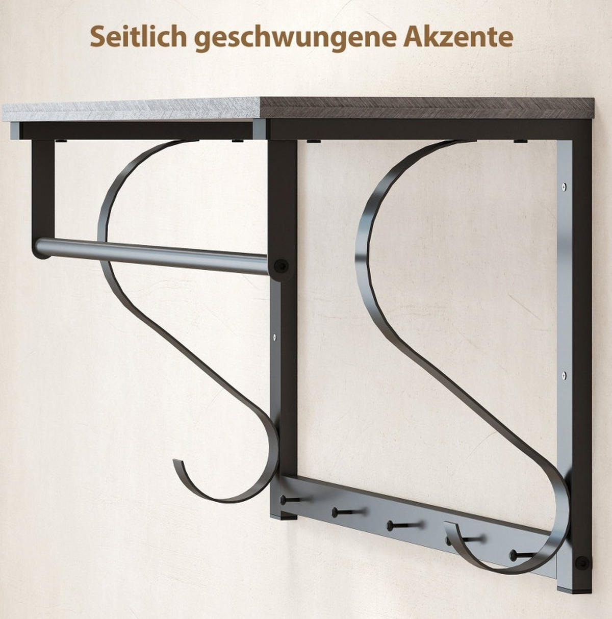 WANDGARDEROBE Grau aus Holz mit Ablagefach und 5 Haken - Grau, Holz (25/35.4/70cm) - OKMYHOME
