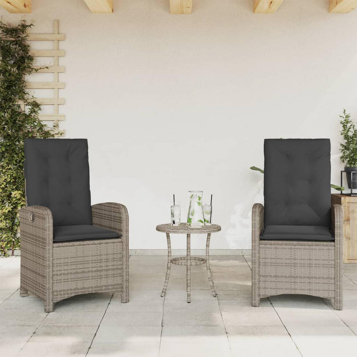 GARTENSESSEL Mit Kissen 2er Set Verstellbar Grau Poly Rattan - Grau, Kunststoff (57/93/58.5cm) - vidaXL