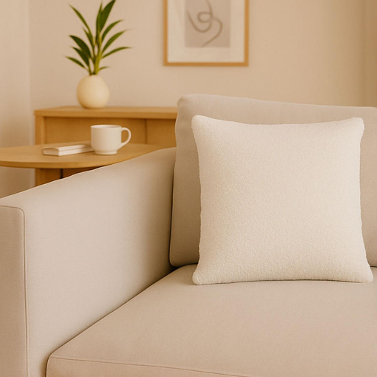 FELLKISSEN, Bouclé Teddy Zierkissen Natur Flauschkissen Dekokissen 40x40cm - Naturfarben, Textil (40/40cm) - nordic coast company