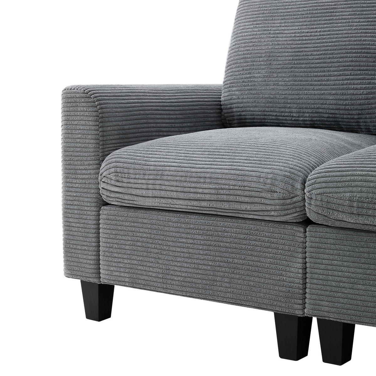 4-SITZER ECKSOFA Cord Grau mit USB, Becherhaltern und Stauraum - Grau, Holzwerkstoff/Kunststoff (229/149.5cm) - WISHDOR