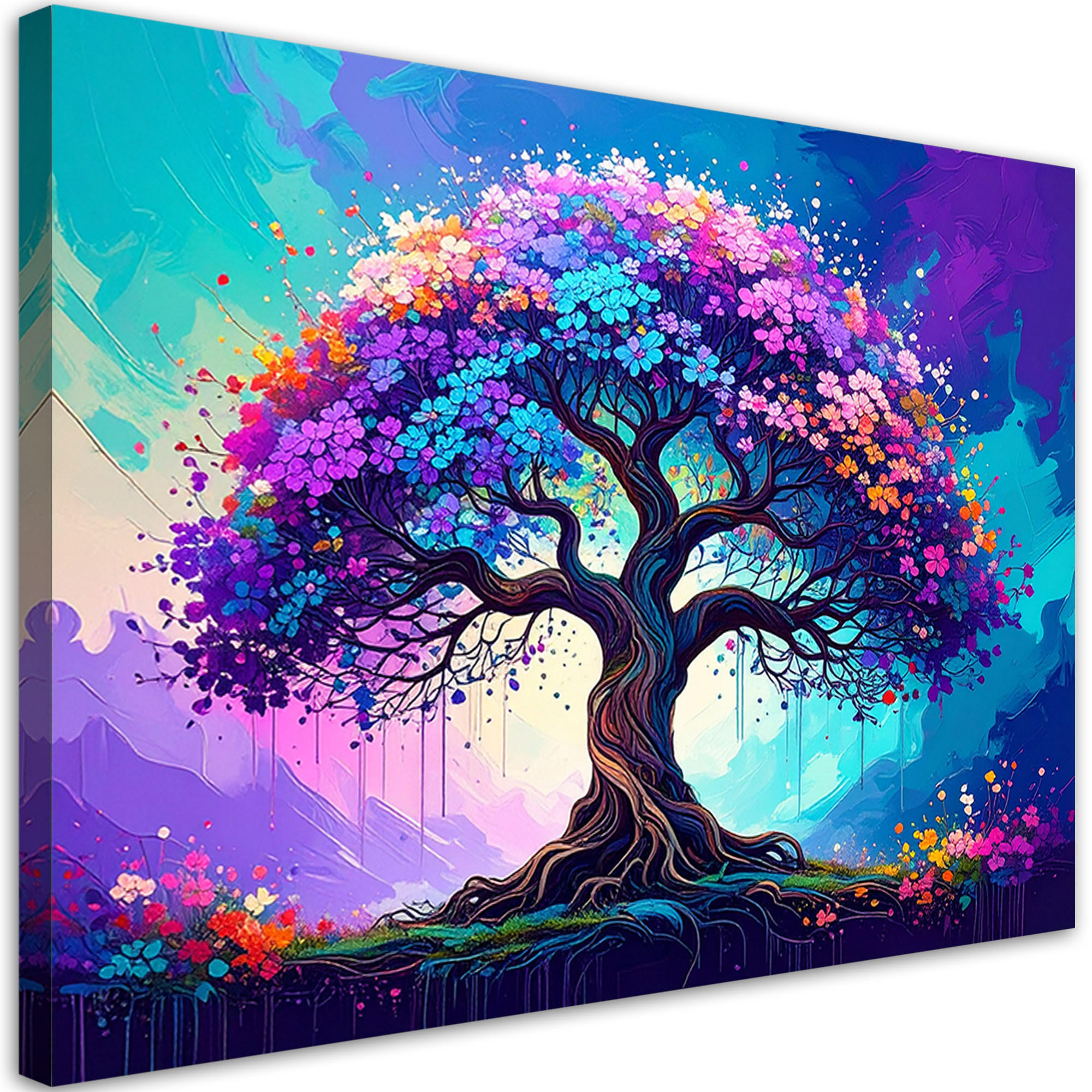 LEINWANDBILD Baum des Lebens Abstrakt 120x80cm - Multicolor, Textil (120/80cm) - Feeby