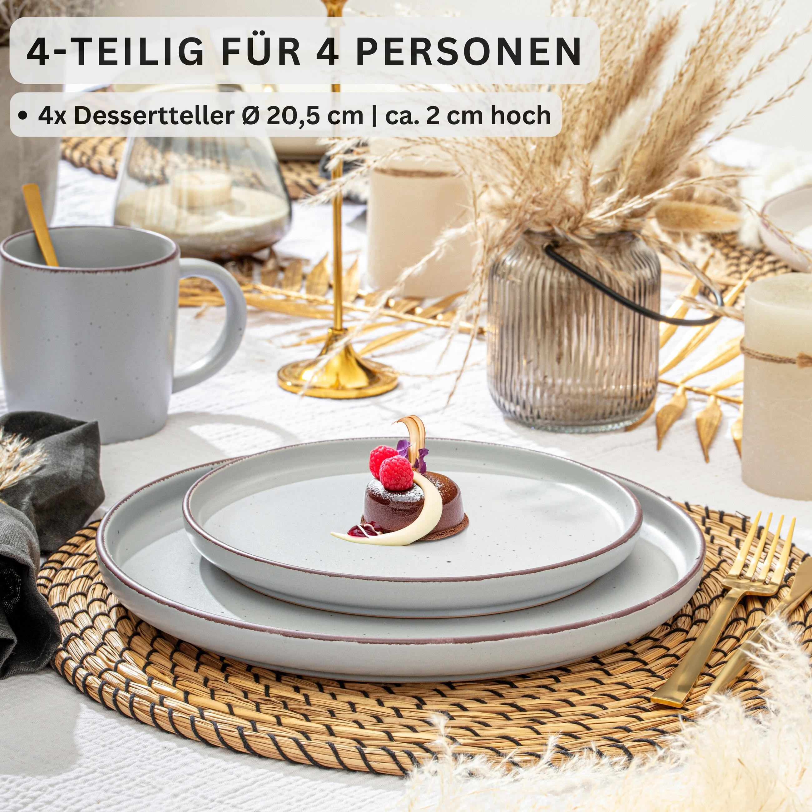 DESSERTTELLER BOMBAY STONE - 4 teilig aus Steingut - Hellgrau, Stein (20.5cm) - Sänger