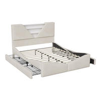 POLSTERBETT 140x190 cm mit 2 Schubladen, LED & USB, Doppelbett mit Kopfteil Stauraum, Beige - Beige, Metall (140/190cm) - EuroLiving