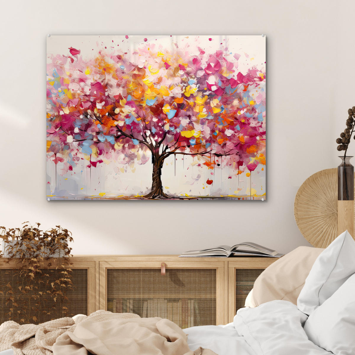 OBRAZ NA AKRYLOVOM SKLE Akvarel - Strom - Umenie - Abstraktné 80x60 cm - viacfarebná, sklo (80/60cm) - MuchoWow