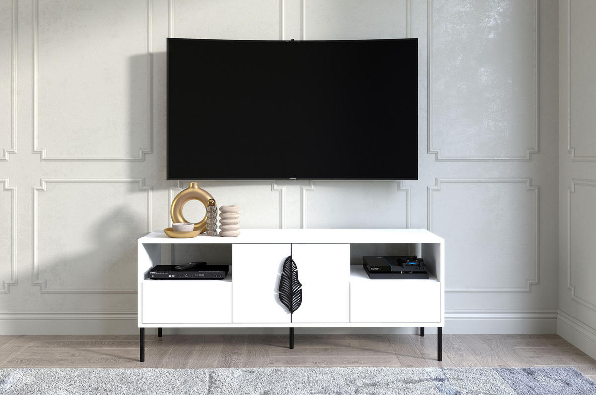 LOWBOARD Merlin, Weiß, Schwarze Details - Schwarz/Weiß, Holzwerkstoff/Metall (138/60/40cm) - Skandica