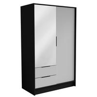 DREHTÜRENSCHRANK CAVA 102/200/51 cm Modern Kleiderschrank 2-türig mit Spiegel Schwarz - Schwarz, Holzwerkstoff (102/200/51cm) - MASSENO
