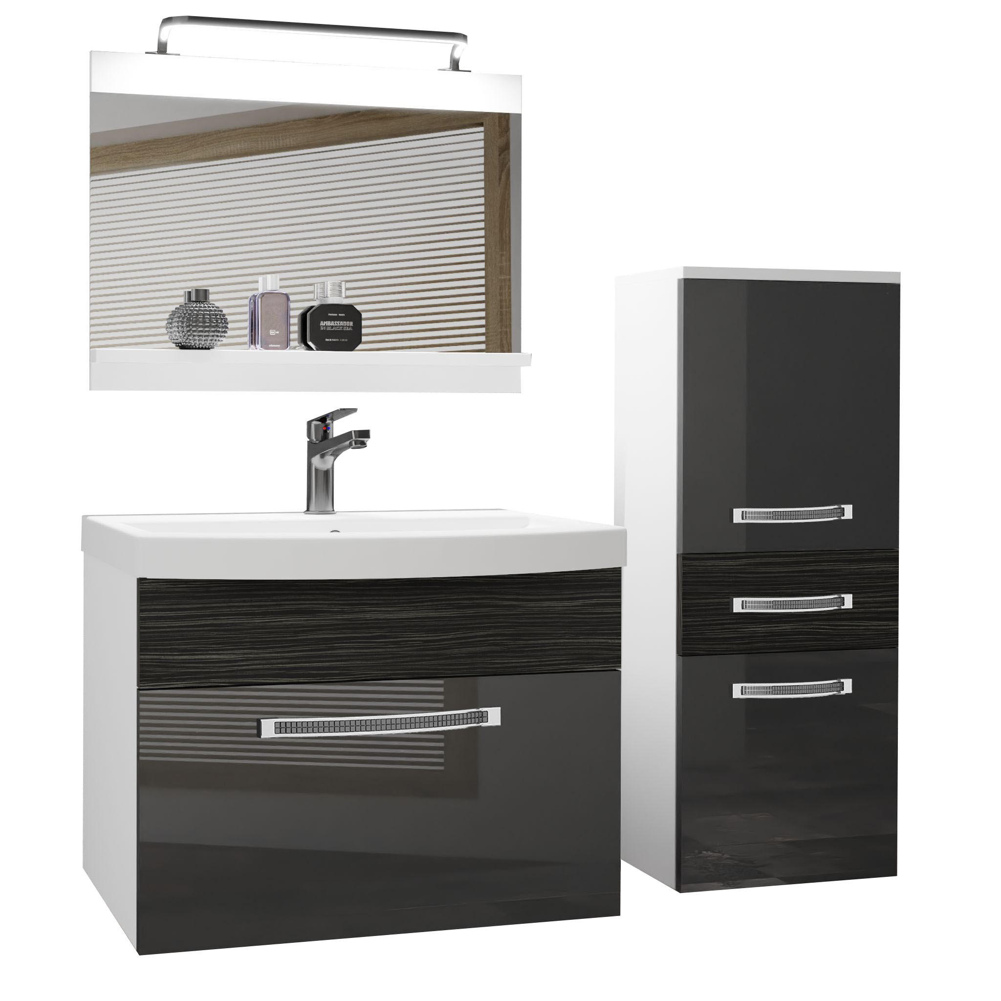 BADMÖBEL Badezimmer Silber / Ebenholz Royal, Glänzend und Matt - Hellgrau, Holz (100/81/40cm) - B BELINI GROUP