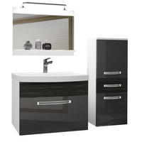 BADMÖBEL Badezimmer Silber / Ebenholz Royal, Glänzend und Matt - Hellgrau, Holz (100/81/40cm) - B BELINI GROUP
