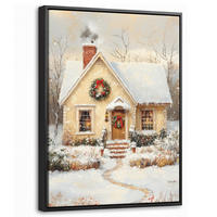 LEINWAND Bilder mit Rahmen - Weihnachten - Zuhause - Winter - Schnee - 30x40 - Creme, Textil (30/40cm) - MuchoWow