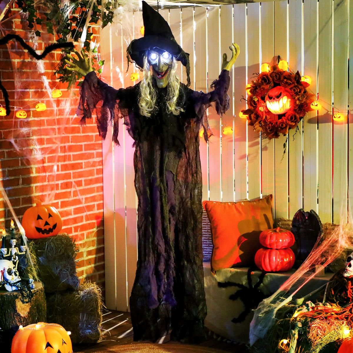 HALLOWEEN-HEXE DE-42117 183 cm hängend mit LED und Sound - Lila/Schwarz, Metall (80/183/15cm) - ComfortXL