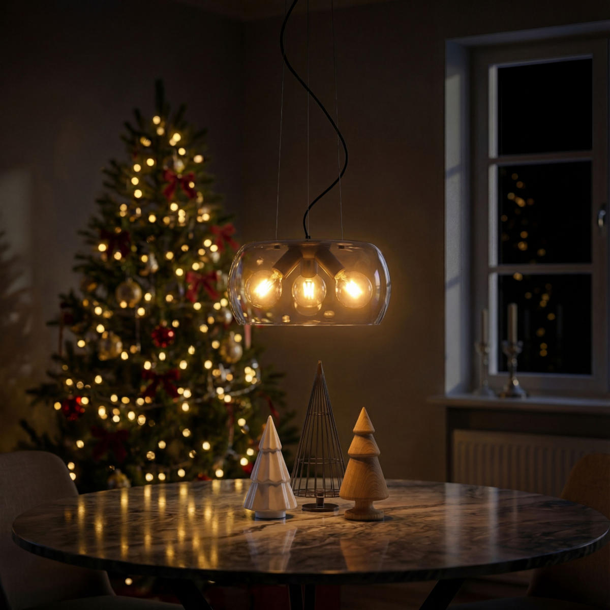 PENDELLEUCHTE AMANDA Matt schwarz 45 W - Schwarz, Metall (30/30/120cm) - Rendl