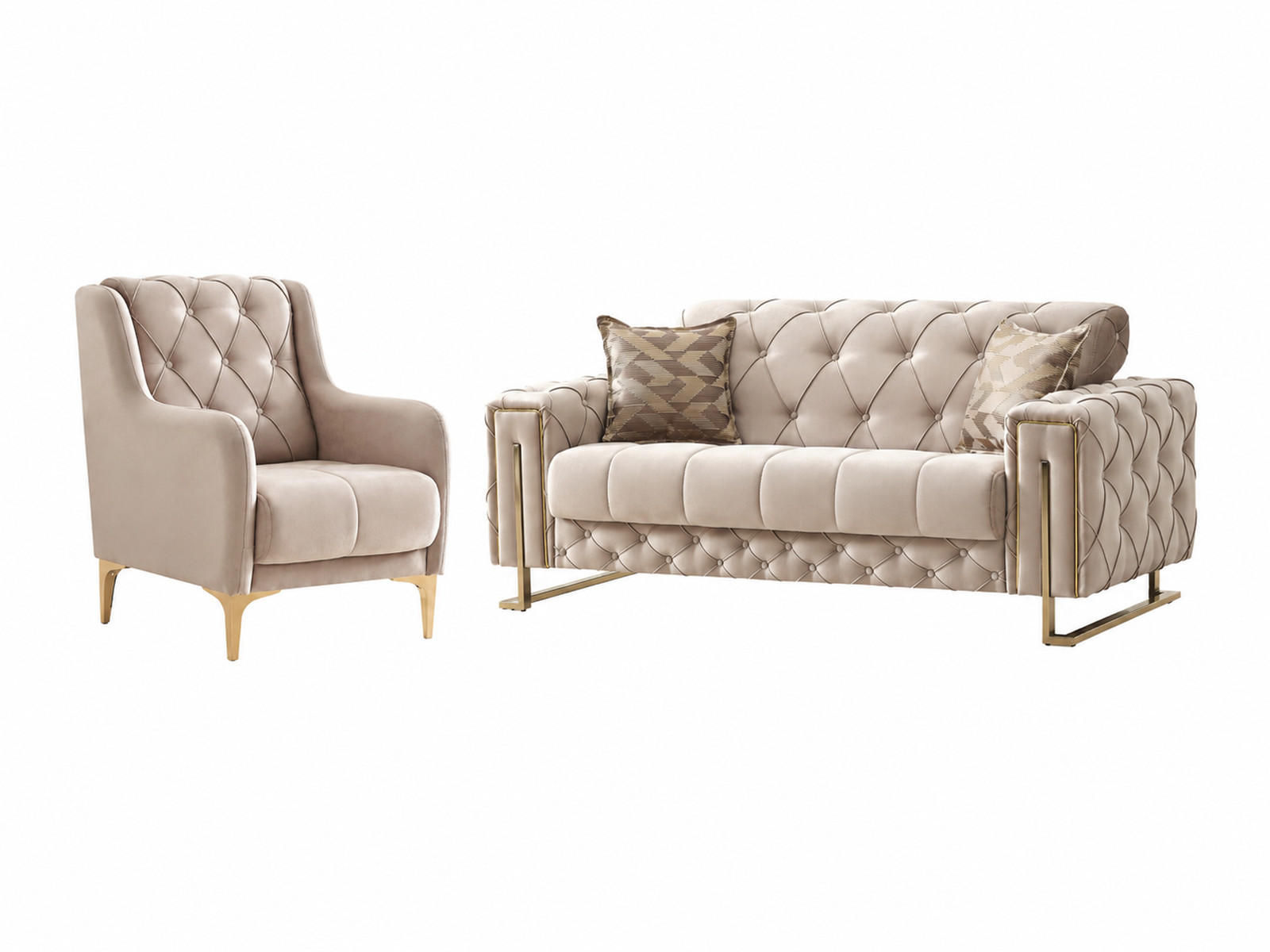 SITZGARNITUR Shimla, Beige Stellvariante 2+1 - Beige, Holzwerkstoff/Metall (160/80/100cm)