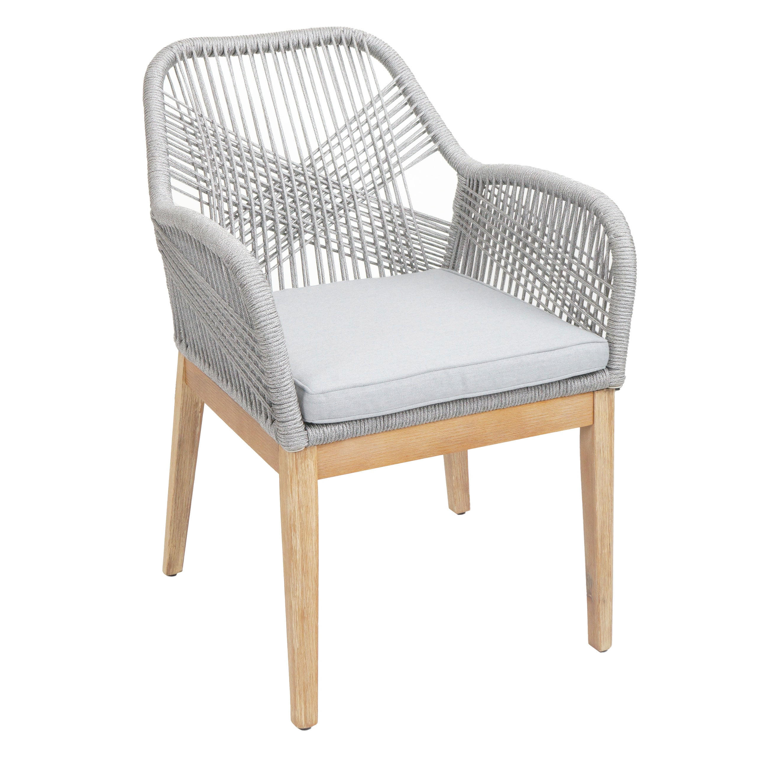 GARTENSTUHL HxBxT 85x58x59cm Sitzhöhe 47cm wetterfest Seilgeflecht Rope Holz Akazie Hellgrau Kissen Hellgrau - Hellgrau, Holz (58/85/59cm) - PROREGAL